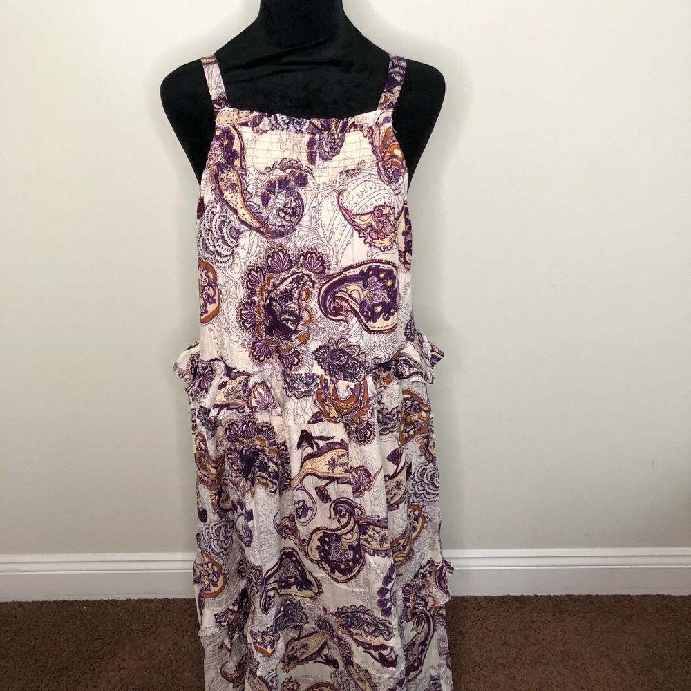 Band Of‎ The Free Womens Dress XS Purple Sleeveless Paisley Ruffled Maxi NWT